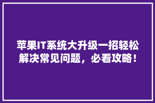 苹果IT系统大升级一招轻松解决常见问题，必看攻略！ 网站建设公司