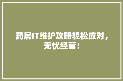 药房IT维护攻略轻松应对，无忧经营！ 神马SEO