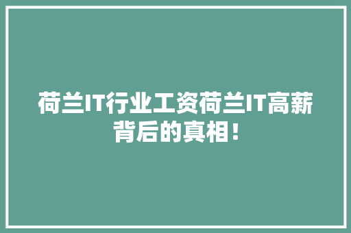 荷兰IT行业工资荷兰IT高薪背后的真相！ 搜狗SEO