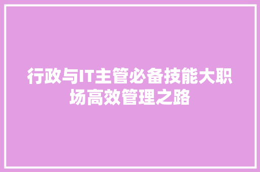 行政与IT主管必备技能大职场高效管理之路 搜狗SEO
