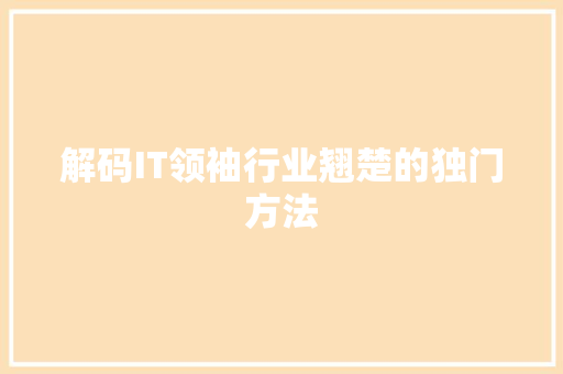 解码IT领袖行业翘楚的独门方法 神马SEO