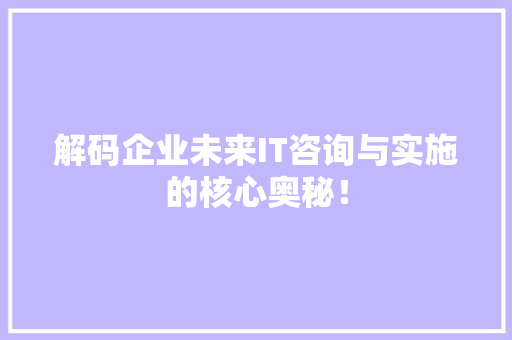 解码企业未来IT咨询与实施的核心奥秘！ 必应SEO