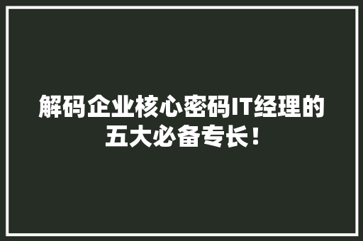 解码企业核心密码IT经理的五大必备专长！