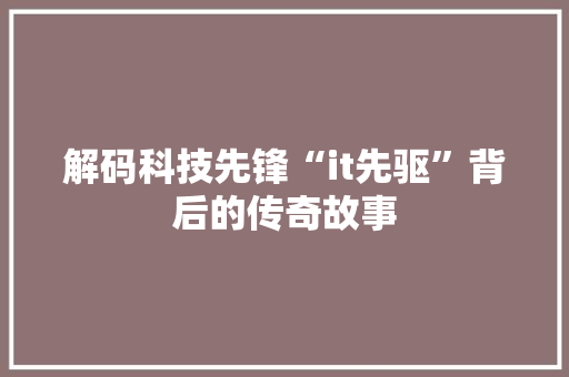 解码科技先锋“it先驱”背后的传奇故事 必应SEO