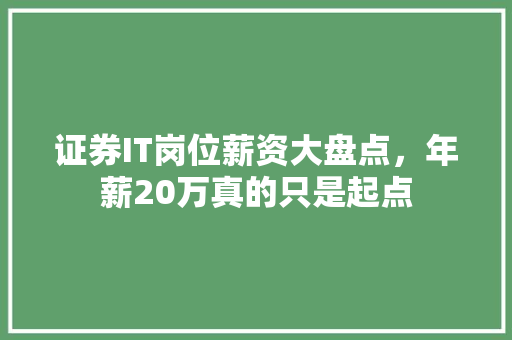 证券IT岗位薪资大盘点，年薪20万真的只是起点 搜狗SEO