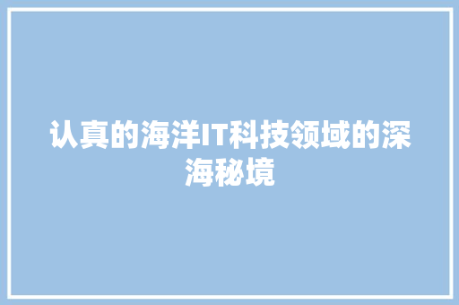 认真的海洋IT科技领域的深海秘境 网站建设公司