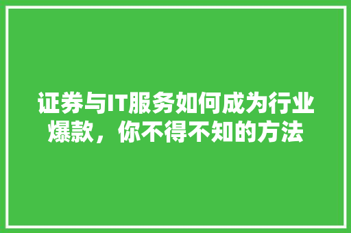 证券与IT服务如何成为行业爆款，你不得不知的方法 网站建设公司