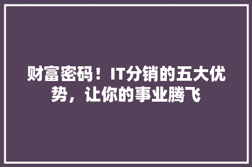 财富密码！IT分销的五大优势，让你的事业腾飞 神马SEO