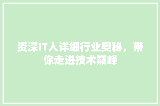 资深IT人详细行业奥秘，带你走进技术巅峰 百度SEO