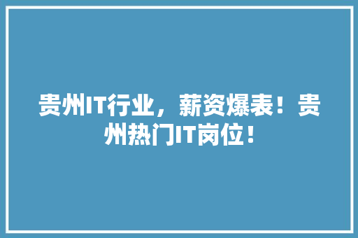贵州IT行业，薪资爆表！贵州热门IT岗位！ 必应SEO