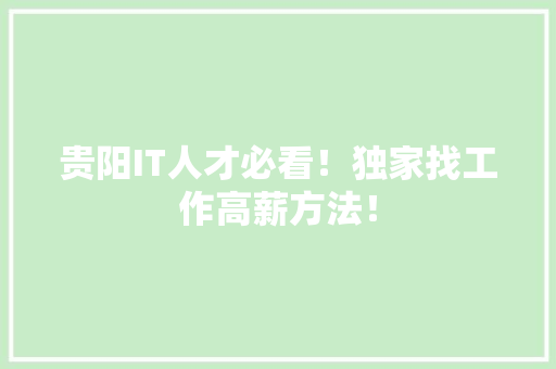 贵阳IT人才必看！独家找工作高薪方法！ 必应SEO
