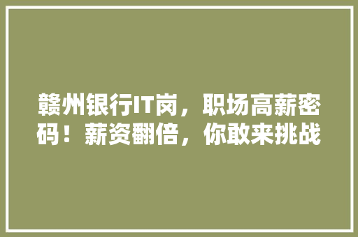 赣州银行IT岗，职场高薪密码！薪资翻倍，你敢来挑战吗 百度SEO