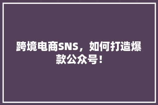 跨境电商SNS，如何打造爆款公众号！
