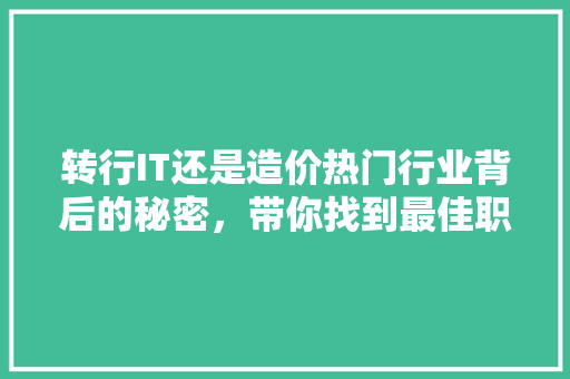 转行IT还是造价热门行业背后的秘密，带你找到最佳职业方向！ 神马SEO
