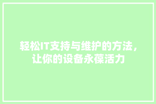 轻松IT支持与维护的方法，让你的设备永葆活力 神马SEO
