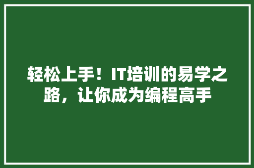 轻松上手！IT培训的易学之路，让你成为编程高手 SEO关键词