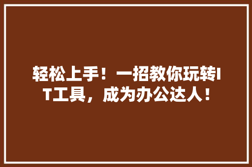 轻松上手！一招教你玩转IT工具，成为办公达人！ SEO关键词