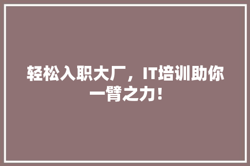 轻松入职大厂，IT培训助你一臂之力！ 神马SEO