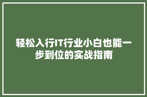 轻松入行IT行业小白也能一步到位的实战指南