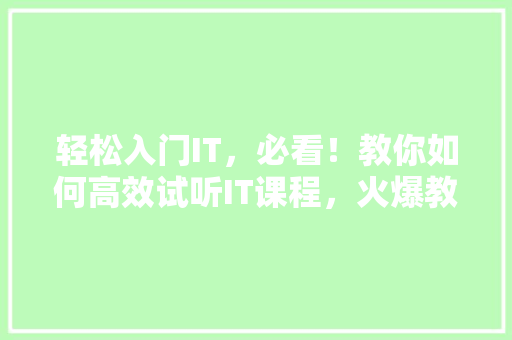 轻松入门IT，必看！教你如何高效试听IT课程，火爆教程大放送！ 搜狗SEO