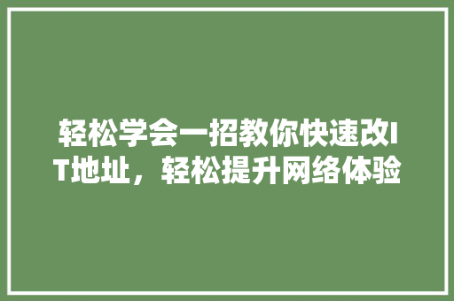 轻松学会一招教你快速改IT地址，轻松提升网络体验！ 神马SEO