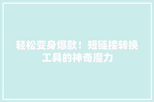 轻松变身爆款！短链接转换工具的神奇魔力 网站建设公司