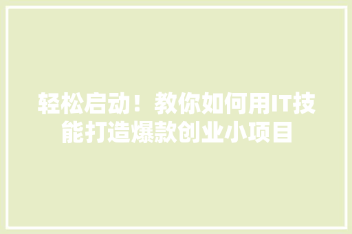 轻松启动！教你如何用IT技能打造爆款创业小项目 必应SEO