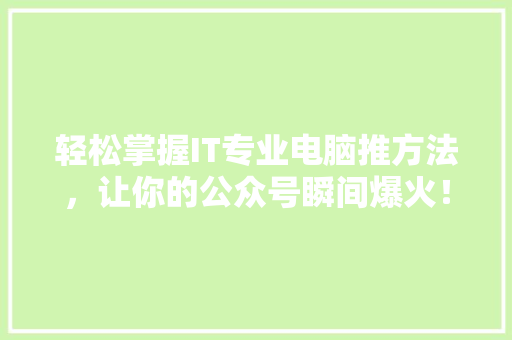 轻松掌握IT专业电脑推方法，让你的公众号瞬间爆火！ 百度SEO