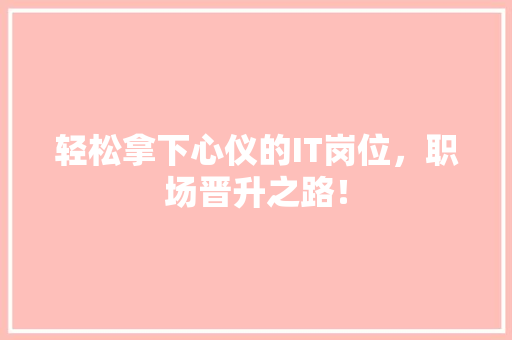轻松拿下心仪的IT岗位，职场晋升之路！ 必应SEO
