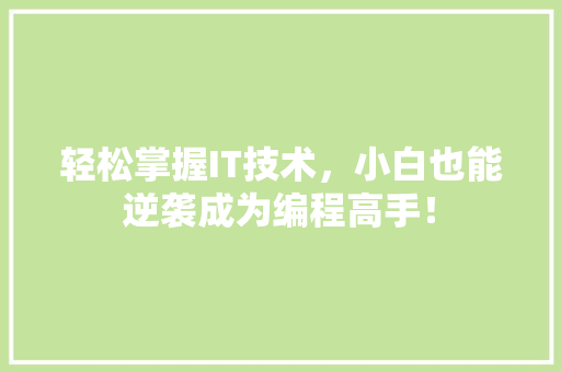 轻松掌握IT技术，小白也能逆袭成为编程高手！ 百度SEO