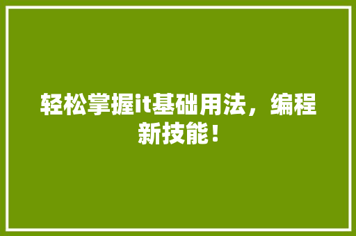 轻松掌握it基础用法，编程新技能！ 神马SEO