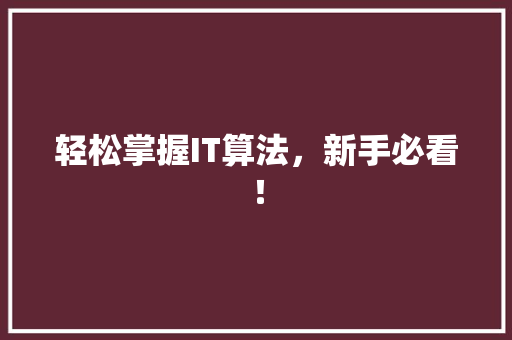 轻松掌握IT算法，新手必看！ 神马SEO