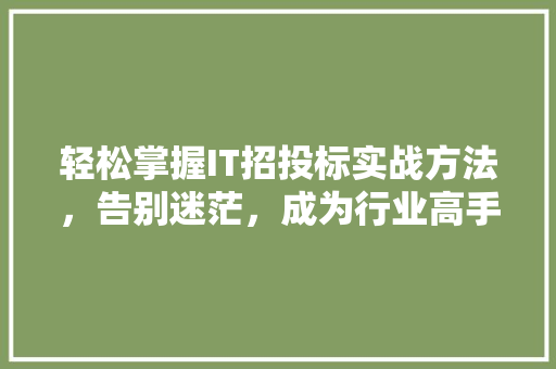 轻松掌握IT招投标实战方法，告别迷茫，成为行业高手！ 神马SEO