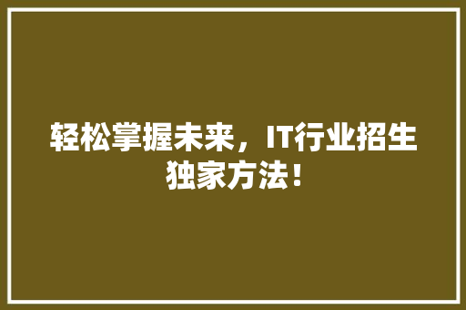 轻松掌握未来，IT行业招生独家方法！ 必应SEO