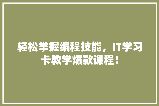 轻松掌握编程技能，IT学习卡教学爆款课程！ 神马SEO