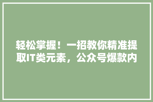 轻松掌握！一招教你精准提取IT类元素，公众号爆款内容必备 必应SEO