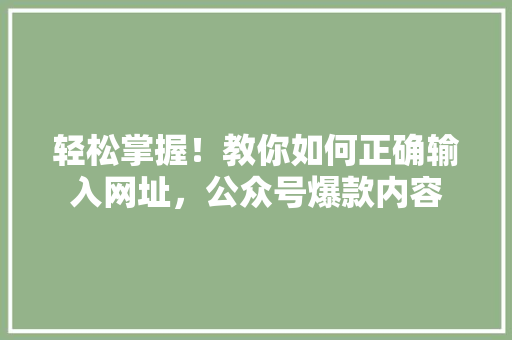 轻松掌握！教你如何正确输入网址，公众号爆款内容