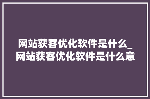 网站获客优化软件是什么_网站获客优化软件是什么意思。 网站获客优化软件是什么_网站获客优化软件是什么意思。 必应SEO