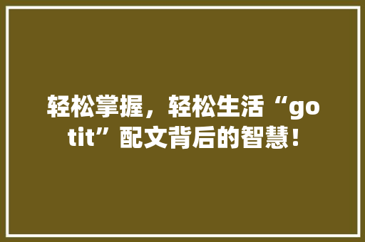 轻松掌握，轻松生活“gotit”配文背后的智慧！ 必应SEO