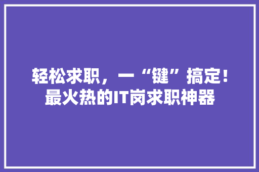 轻松求职，一“键”搞定！最火热的IT岗求职神器