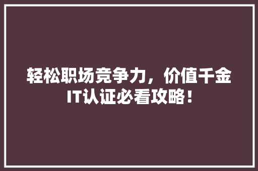 轻松职场竞争力，价值千金IT认证必看攻略！ 神马SEO