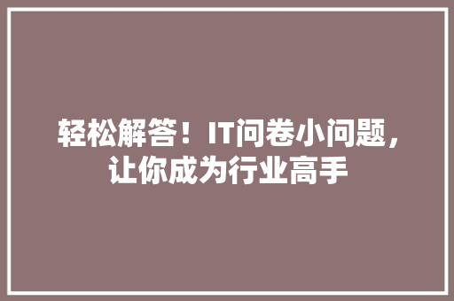 轻松解答！IT问卷小问题，让你成为行业高手 网站建设公司