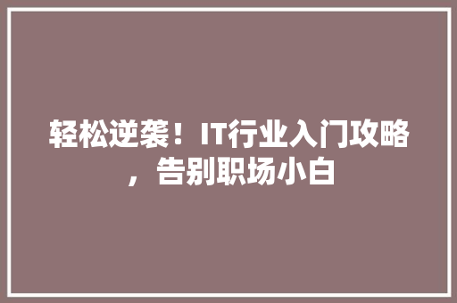 轻松逆袭！IT行业入门攻略，告别职场小白