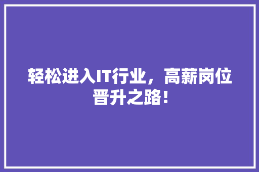 轻松进入IT行业，高薪岗位晋升之路！ 搜狗SEO