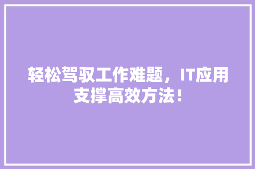 轻松驾驭工作难题，IT应用支撑高效方法！ 必应SEO