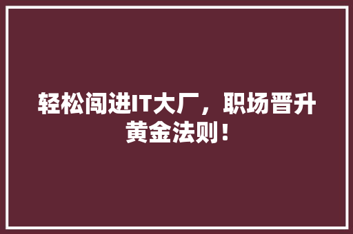 轻松闯进IT大厂，职场晋升黄金法则！