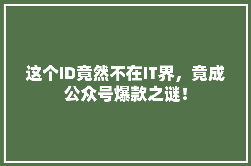 这个ID竟然不在IT界，竟成公众号爆款之谜！ 百度SEO