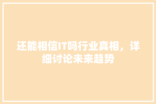 还能相信IT吗行业真相，详细讨论未来趋势 百度SEO