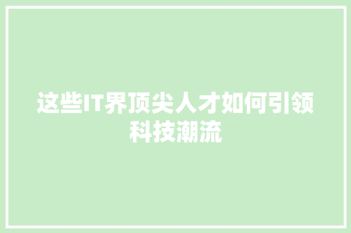 这些IT界顶尖人才如何引领科技潮流 SEO关键词