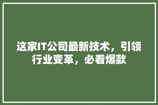 这家IT公司最新技术，引领行业变革，必看爆款 神马SEO